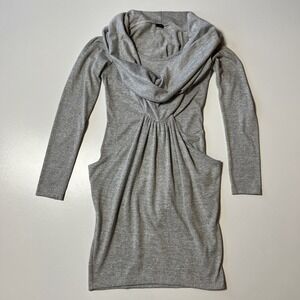 Ibby Libby Sweater Dress w/Pockets Size M Heather Gray Cowl Neck Knee Length LS